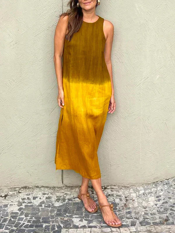 Maribel | Elegante vestido estampado de algodón y lino