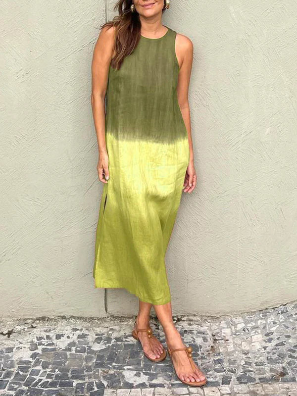 Maribel | Elegante vestido estampado de algodón y lino