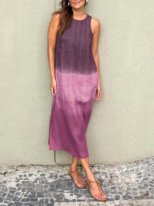 Maribel | Elegante vestido estampado de algodón y lino