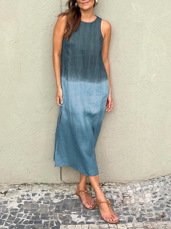 Maribel | Elegante vestido estampado de algodón y lino