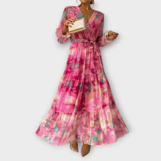 Evelyn – Vestido Largo de Ensueño con Diseño Acuarela