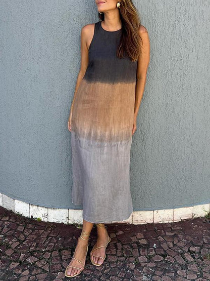 Maribel | Elegante vestido estampado de algodón y lino